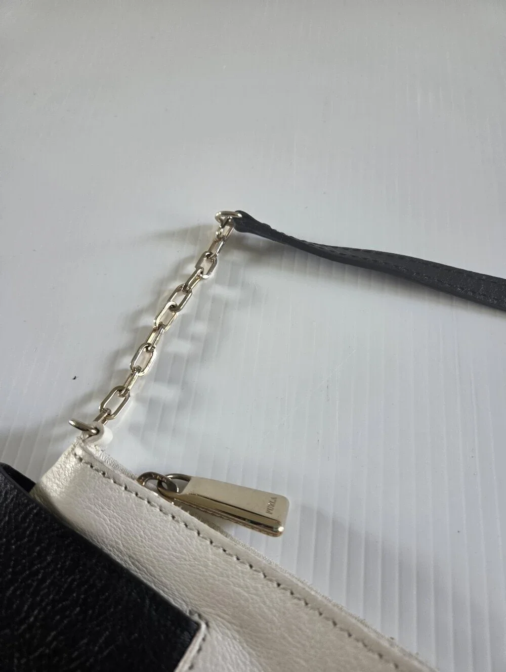 Furla Black & White Colorblock Leather Chain Strap Mini Bag Made in Italy